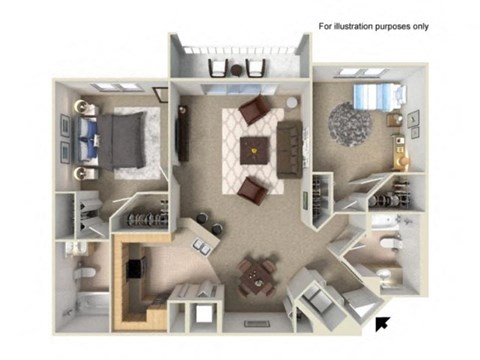 Floor plan for 2 beds, 2 baths, 1202 sqft